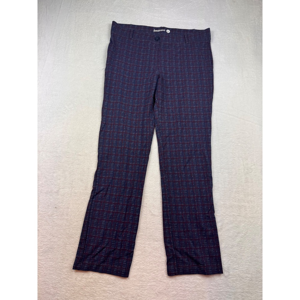 Betabrand Dress Pant Yoga Pants XL Navy Blue Burgundy Grid Plaid Straight Leg